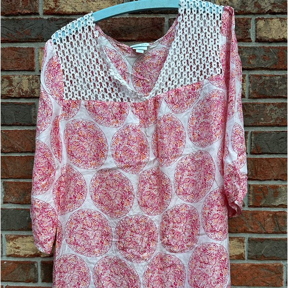Calypso silky blouse by Target with Lacey collar.